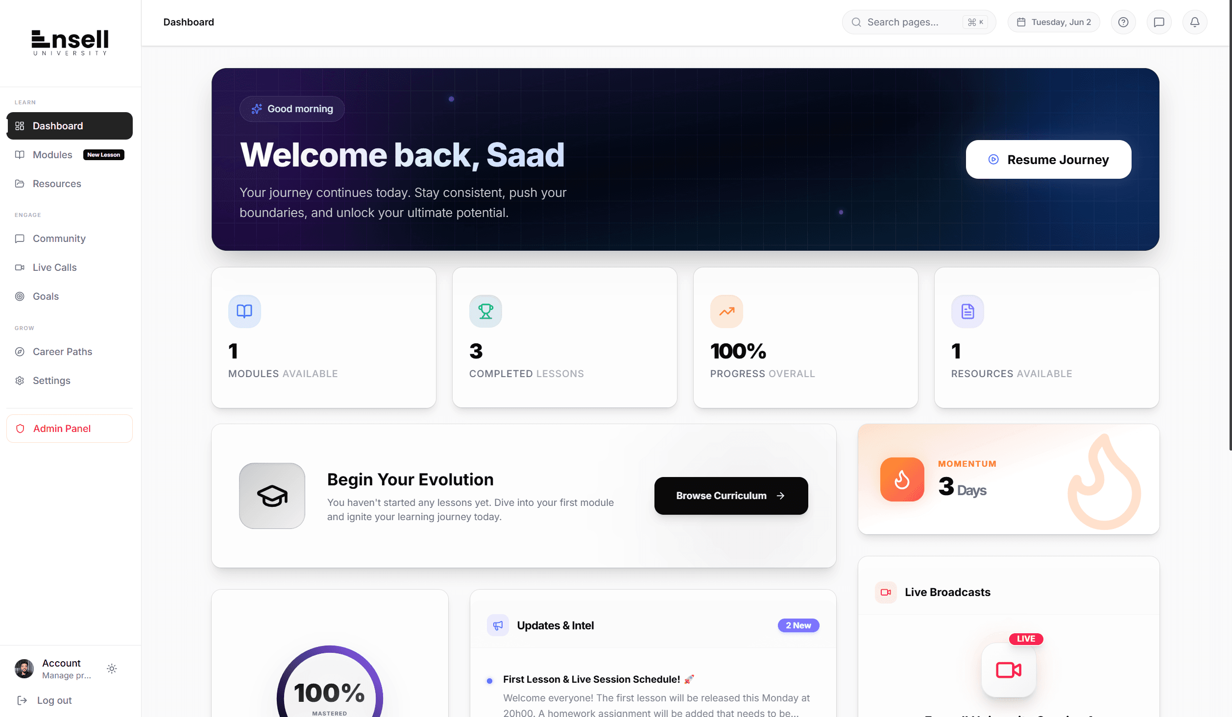 Eensell University Dashboard